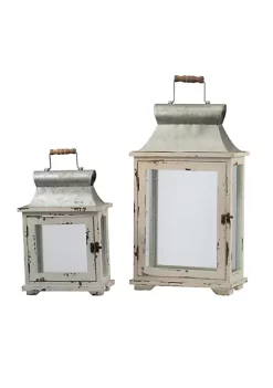 Outlet 😀 A & B Home Set of 2 Silver and White Vintage Style Evelyn Lanterns with Handle 19.5" ⌛ -A & B Home Online Shop Belk 943