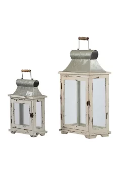 Outlet 😀 A & B Home Set of 2 Silver and White Vintage Style Evelyn Lanterns with Handle 19.5" ⌛ -A & B Home Online Shop Belk 944