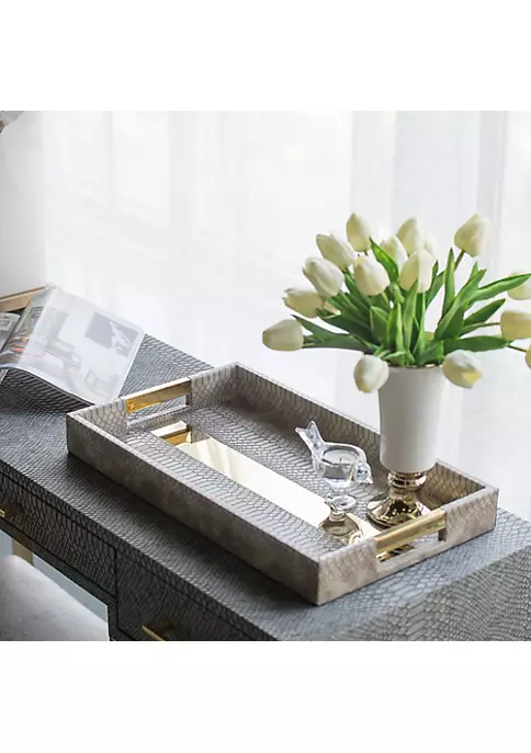 Budget 👍 A & B Home Set of 2 Gray and Gold Rectangular Nesting Trays with Handles 19.5" 🤩 4 Budget 👍 A & B Home Set of 2 Gray and Gold Rectangular Nesting Trays with Handles 19.5" 🤩 - Image 2